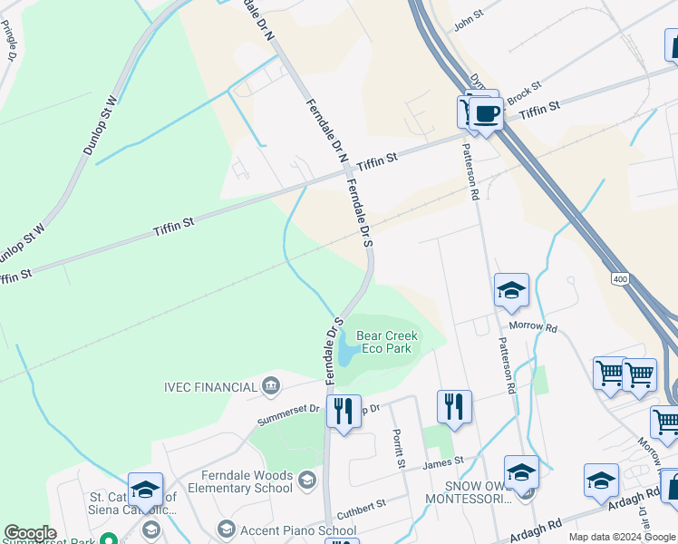 map of restaurants, bars, coffee shops, grocery stores, and more near in Barrie