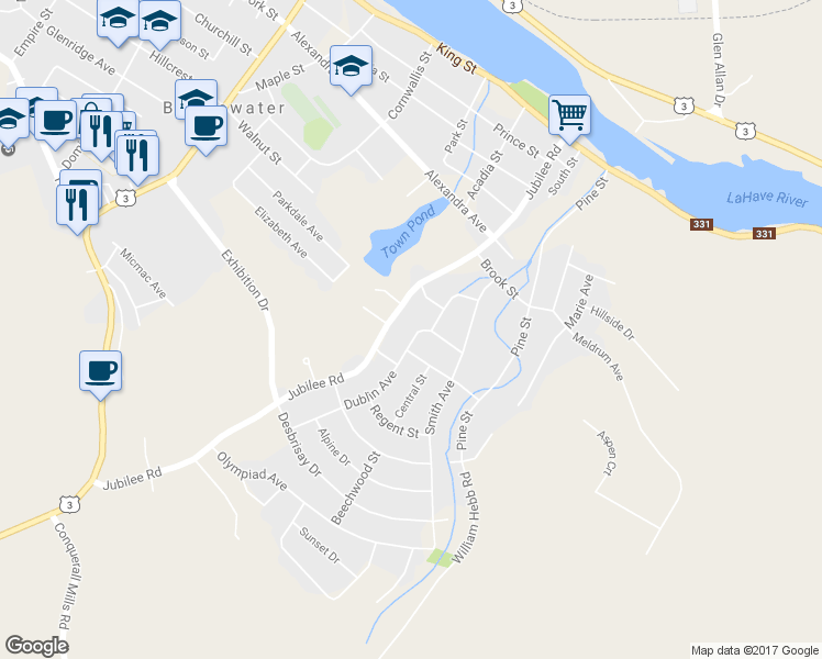 map of restaurants, bars, coffee shops, grocery stores, and more near 14 Dublin Avenue in Bridgewater