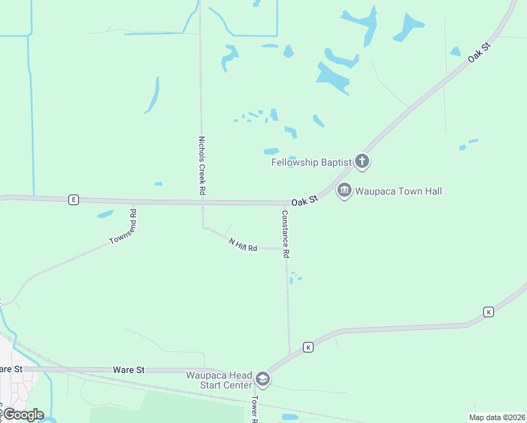 map of restaurants, bars, coffee shops, grocery stores, and more near N3442 County Highway E in Waupaca