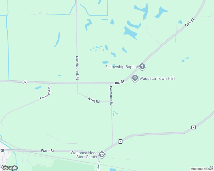 map of restaurants, bars, coffee shops, grocery stores, and more near N3442 County Highway E in Waupaca