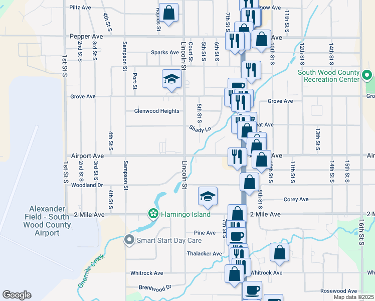 map of restaurants, bars, coffee shops, grocery stores, and more near 3211 Lincoln Street in Wisconsin Rapids