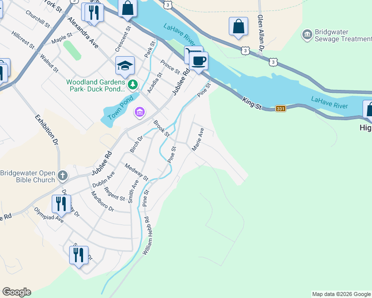 map of restaurants, bars, coffee shops, grocery stores, and more near 26 Meldrum Avenue in Bridgewater