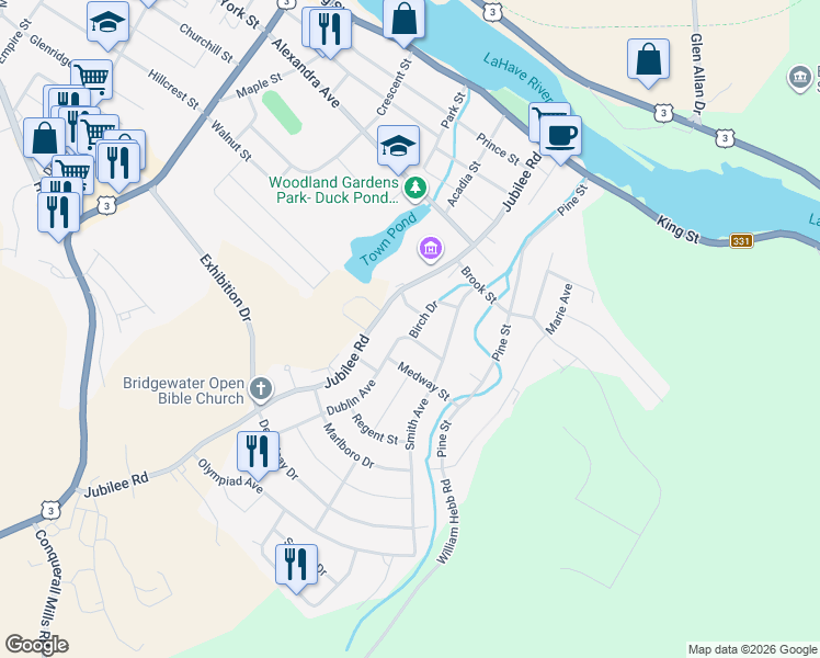 map of restaurants, bars, coffee shops, grocery stores, and more near 42 Birch Drive in Bridgewater