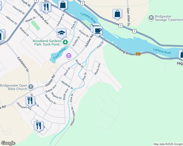 map of restaurants, bars, coffee shops, grocery stores, and more near 26 Meldrum Avenue in Bridgewater