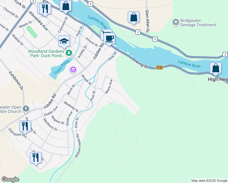 map of restaurants, bars, coffee shops, grocery stores, and more near 22 Hillside Drive in Bridgewater