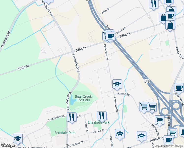 map of restaurants, bars, coffee shops, grocery stores, and more near 222 Phillips Street in Barrie