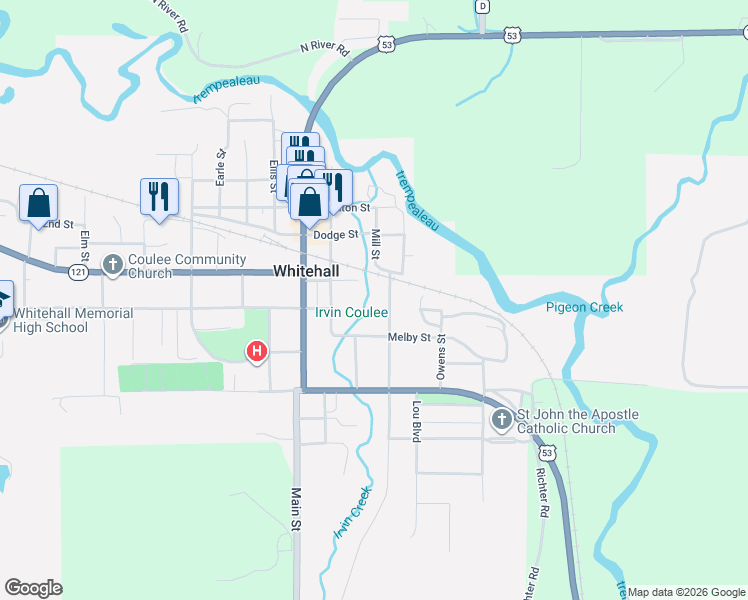 map of restaurants, bars, coffee shops, grocery stores, and more near 18385 Kelley Street in Whitehall