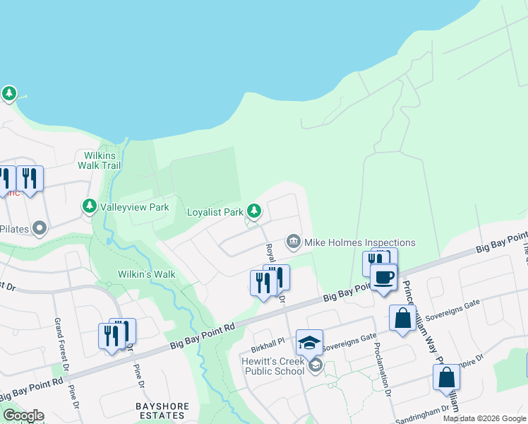 map of restaurants, bars, coffee shops, grocery stores, and more near 137 Jewel House Lane in Barrie