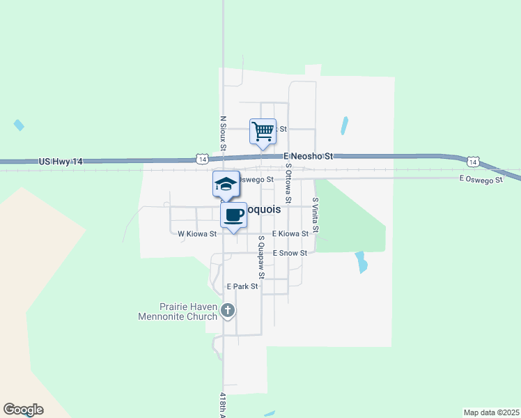 map of restaurants, bars, coffee shops, grocery stores, and more near in Iroquois