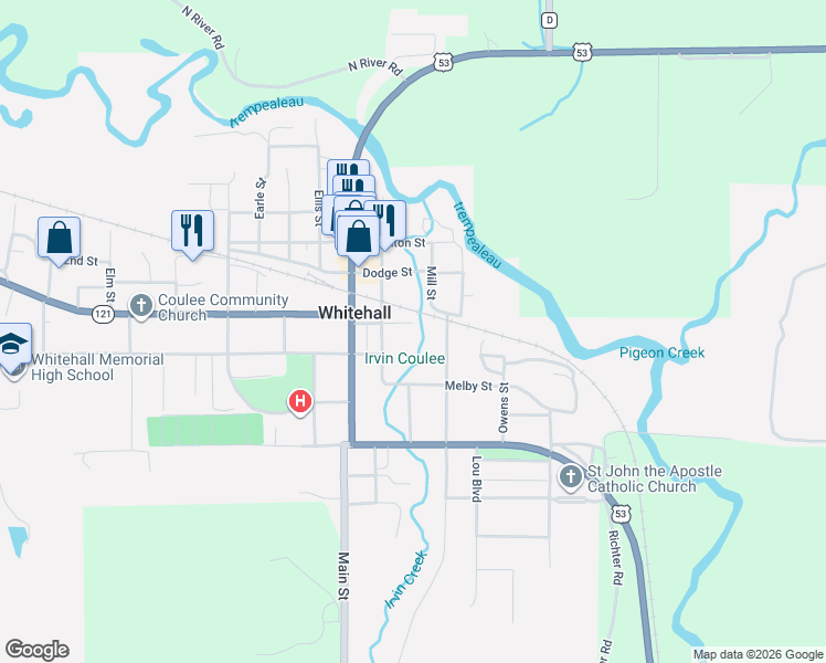 map of restaurants, bars, coffee shops, grocery stores, and more near 18385 Kelley Street in Whitehall