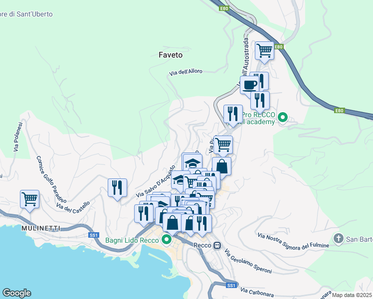 map of restaurants, bars, coffee shops, grocery stores, and more near 15 Via Salvo D'Acquisto in Recco