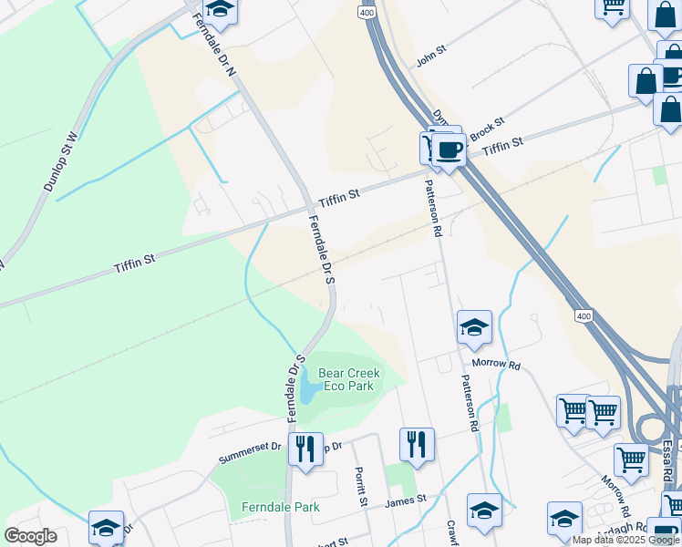map of restaurants, bars, coffee shops, grocery stores, and more near in Barrie