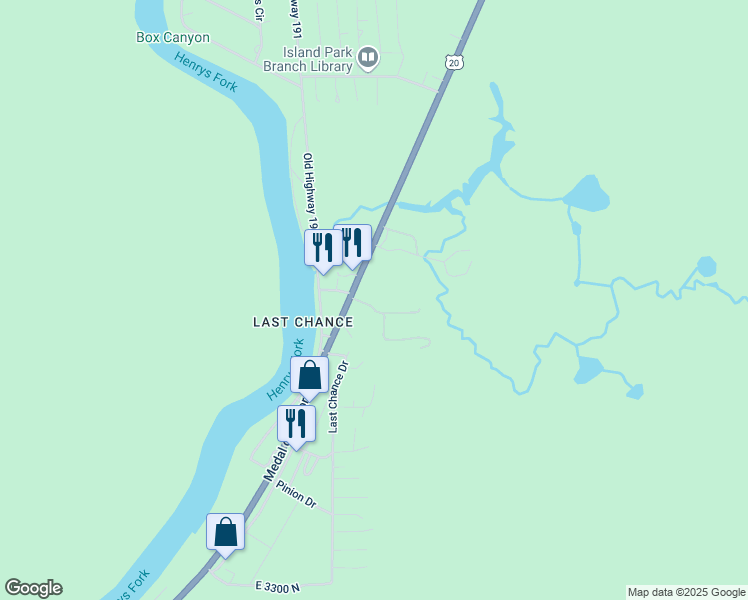 map of restaurants, bars, coffee shops, grocery stores, and more near 3773 Lava Lane in Island Park