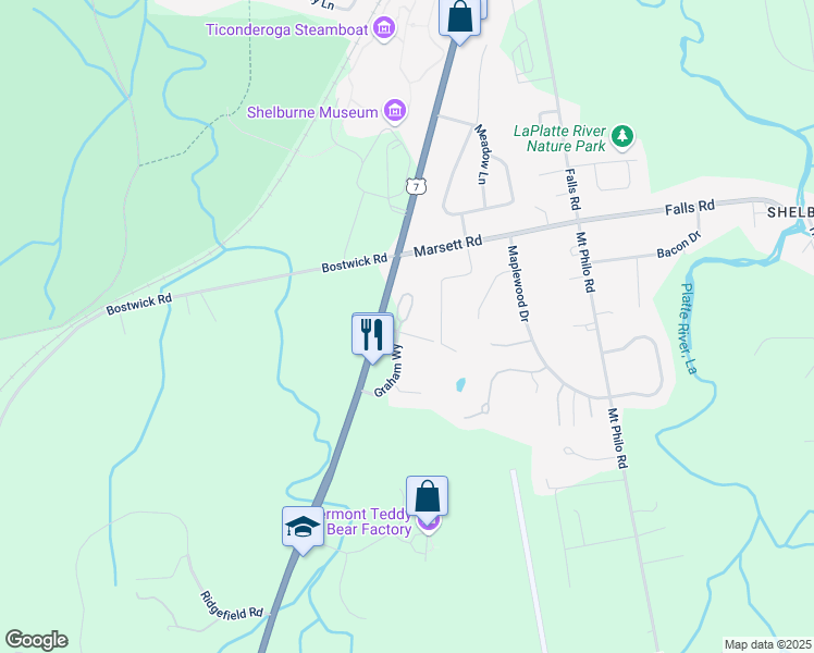 map of restaurants, bars, coffee shops, grocery stores, and more near 90 Ockert Lane in Shelburne