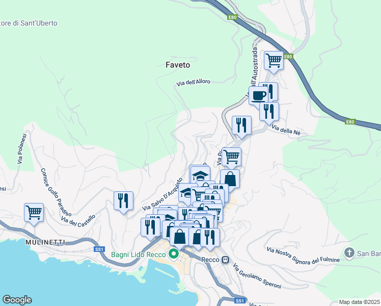 map of restaurants, bars, coffee shops, grocery stores, and more near 15/A Via Salvo D'Acquisto in Recco