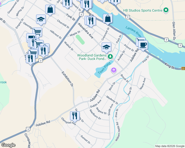 map of restaurants, bars, coffee shops, grocery stores, and more near 115 Parkdale Avenue in Bridgewater