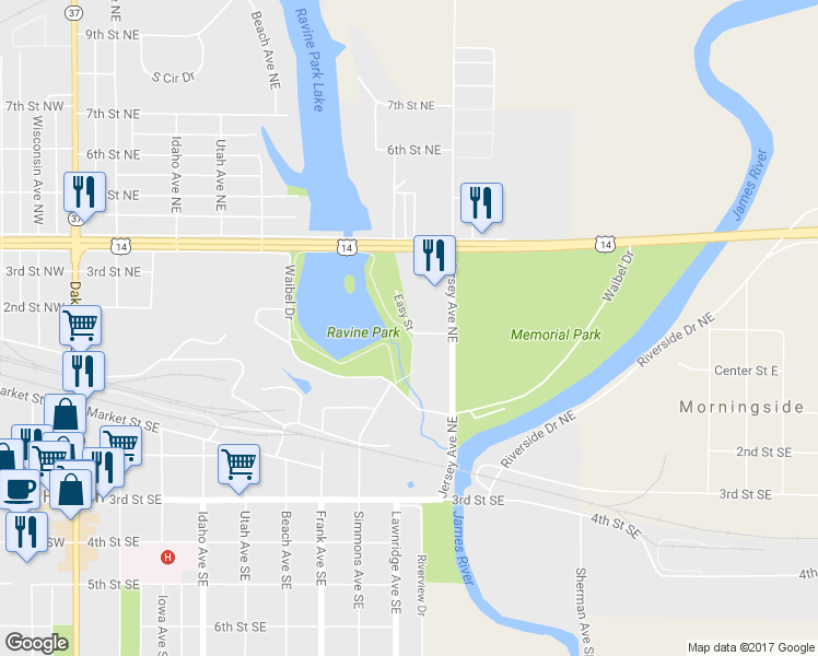 map of restaurants, bars, coffee shops, grocery stores, and more near Easy St in Huron