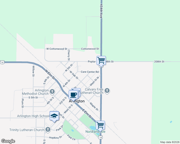 map of restaurants, bars, coffee shops, grocery stores, and more near 100 Care Center Road in Arlington