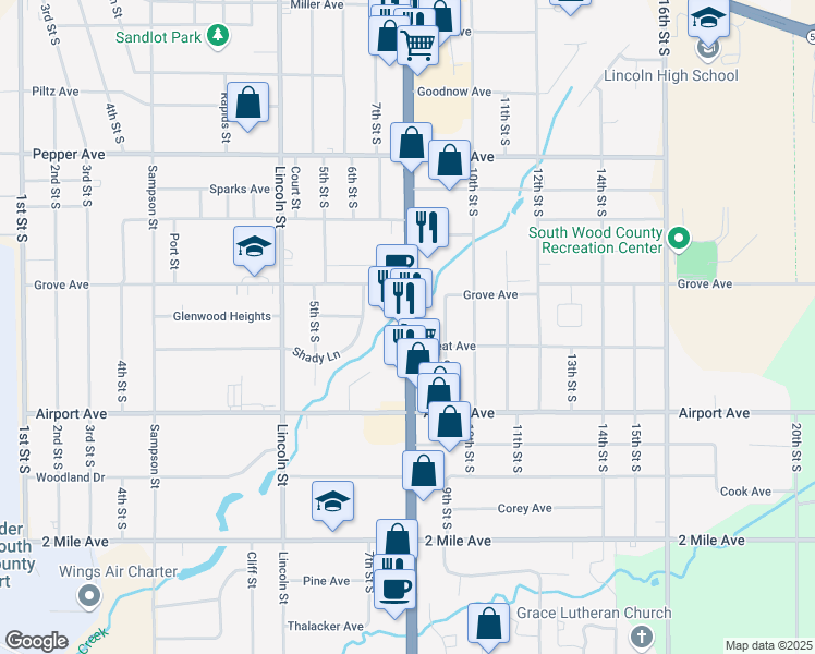 map of restaurants, bars, coffee shops, grocery stores, and more near 2880 8th Street South in Wisconsin Rapids