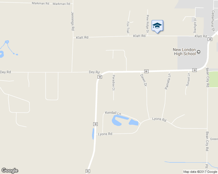 map of restaurants, bars, coffee shops, grocery stores, and more near N3557 Paradise Court in New London