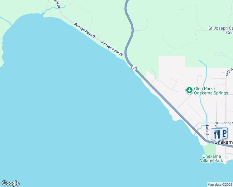 map of restaurants, bars, coffee shops, grocery stores, and more near 8750-8892 Northwood Highway in Onekama