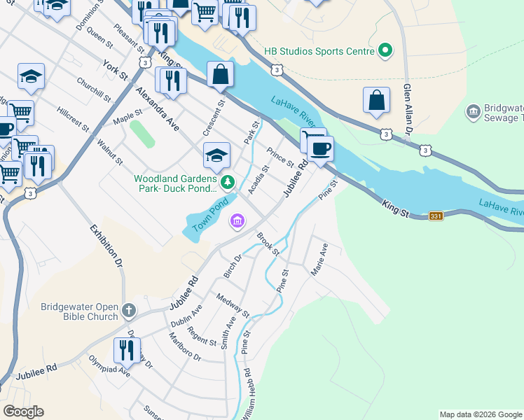 map of restaurants, bars, coffee shops, grocery stores, and more near 213 Alexandra Avenue in Bridgewater