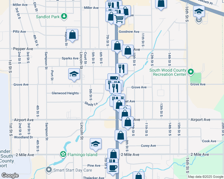 map of restaurants, bars, coffee shops, grocery stores, and more near 2880 8th Street South in Wisconsin Rapids