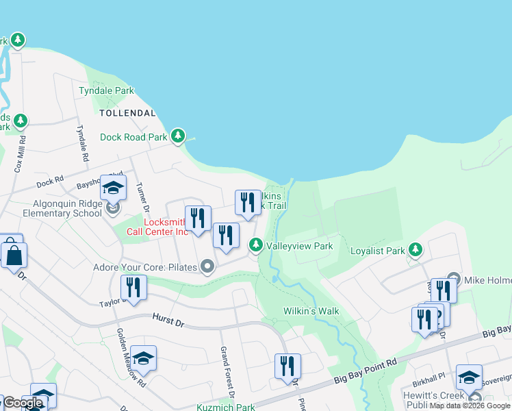 map of restaurants, bars, coffee shops, grocery stores, and more near 112 Crimson Ridge Road in Barrie