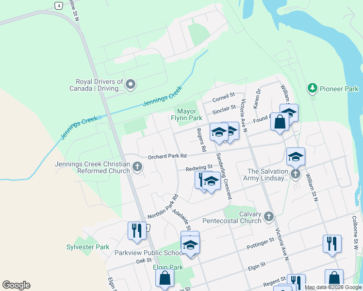map of restaurants, bars, coffee shops, grocery stores, and more near in Kawartha Lakes