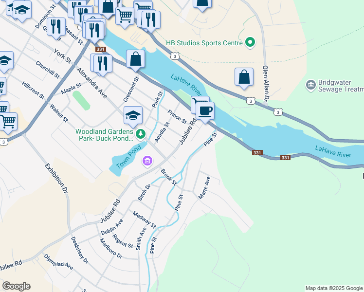 map of restaurants, bars, coffee shops, grocery stores, and more near 42 Jubilee Road in Bridgewater