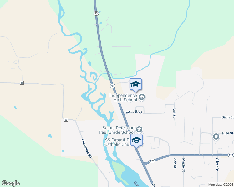 map of restaurants, bars, coffee shops, grocery stores, and more near N36474 State Road 93 121 in Independence