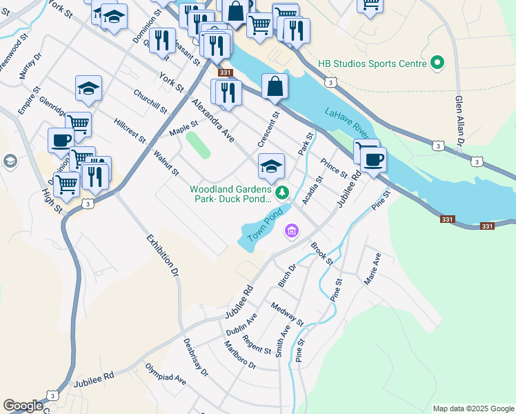 map of restaurants, bars, coffee shops, grocery stores, and more near 86 Park Street in Bridgewater
