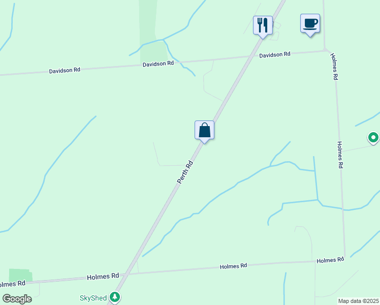 map of restaurants, bars, coffee shops, grocery stores, and more near 3625 Perth Road in Inverary