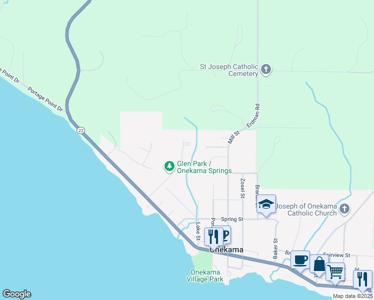 map of restaurants, bars, coffee shops, grocery stores, and more near 8665 4th Avenue in Onekama