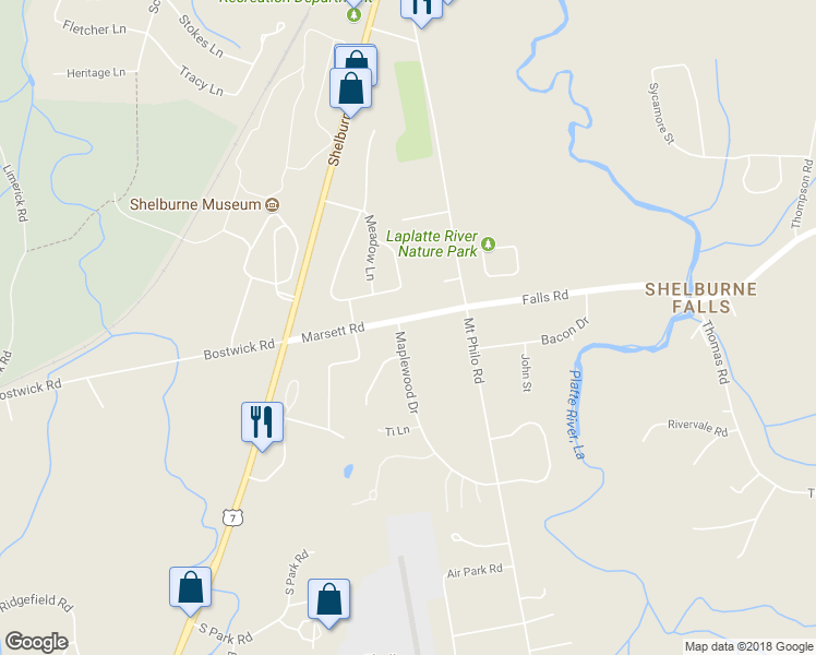 map of restaurants, bars, coffee shops, grocery stores, and more near 242 Marsett Road in Shelburne