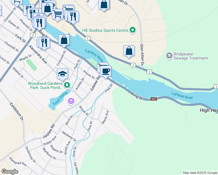 map of restaurants, bars, coffee shops, grocery stores, and more near 20 Pine Street in Bridgewater