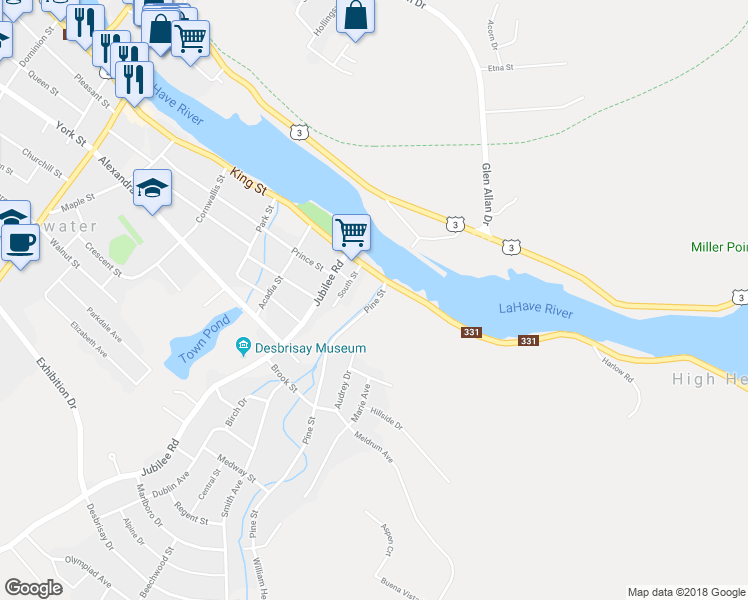 map of restaurants, bars, coffee shops, grocery stores, and more near 20 Pine Street in Bridgewater