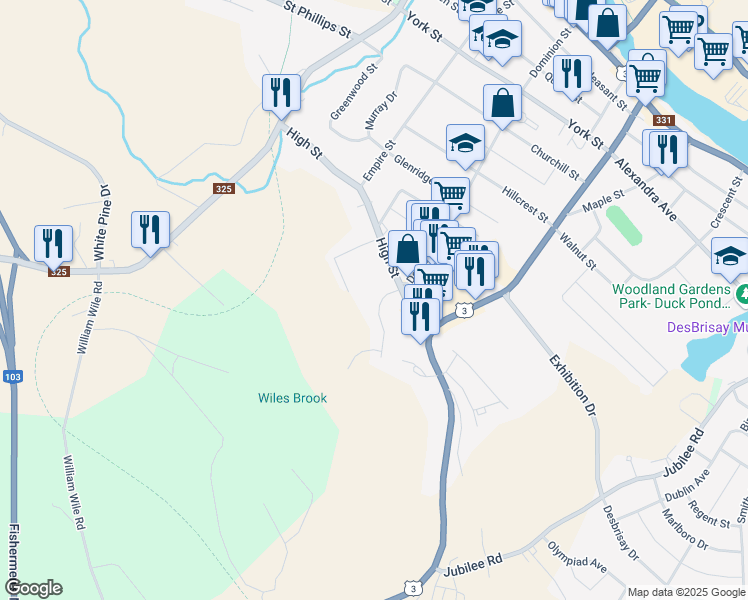 map of restaurants, bars, coffee shops, grocery stores, and more near 75 High St in Bridgewater