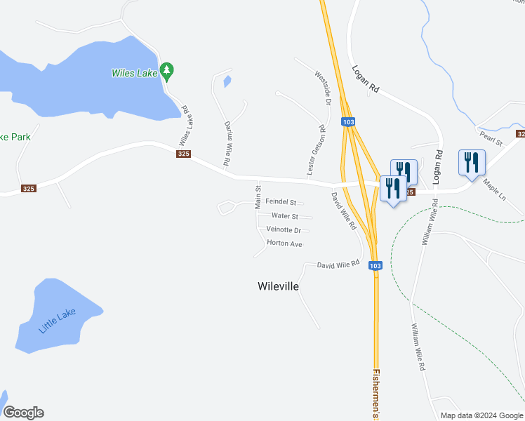 map of restaurants, bars, coffee shops, grocery stores, and more near 29 Water Street in Wileville