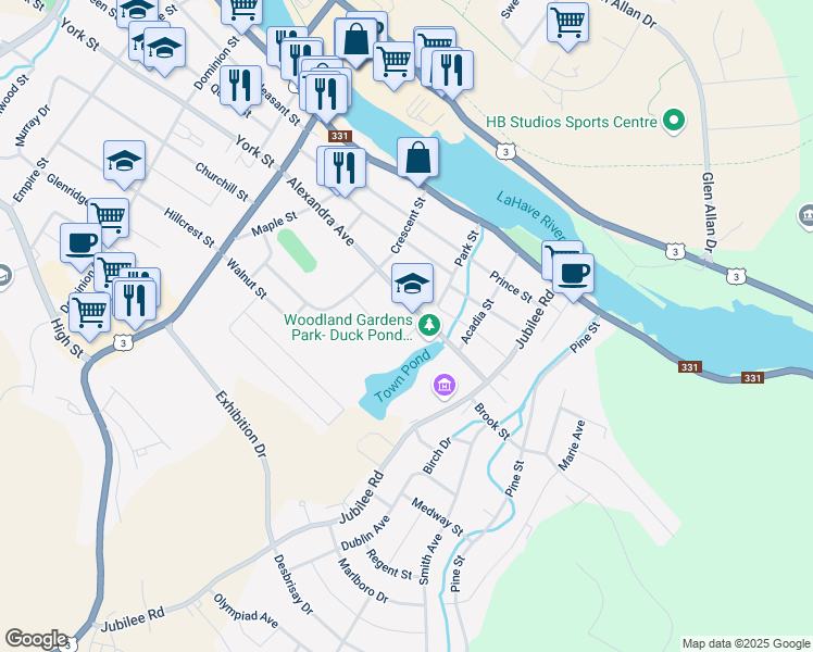 map of restaurants, bars, coffee shops, grocery stores, and more near 86 Park Street in Bridgewater