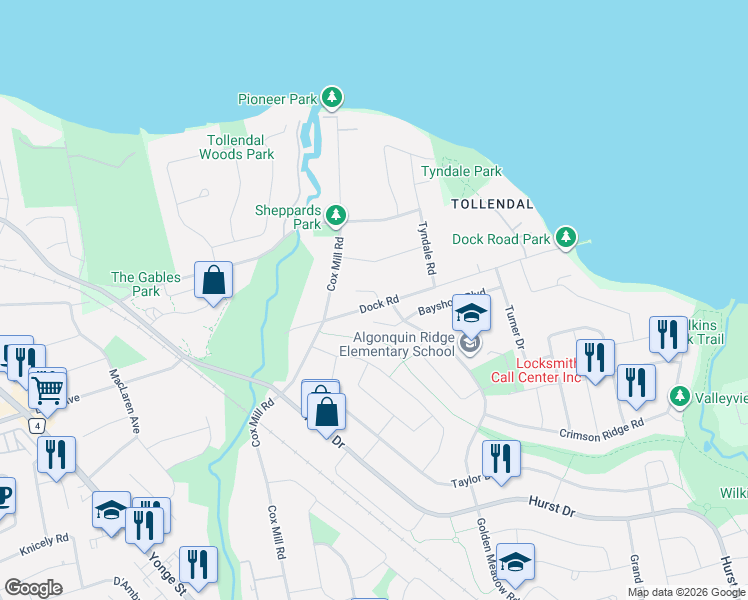 map of restaurants, bars, coffee shops, grocery stores, and more near in Barrie