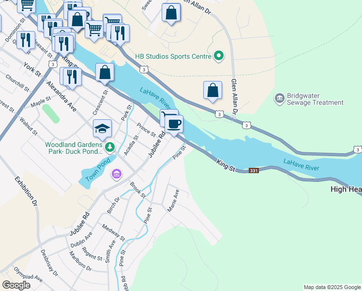 map of restaurants, bars, coffee shops, grocery stores, and more near 8 Pine Street in Bridgewater