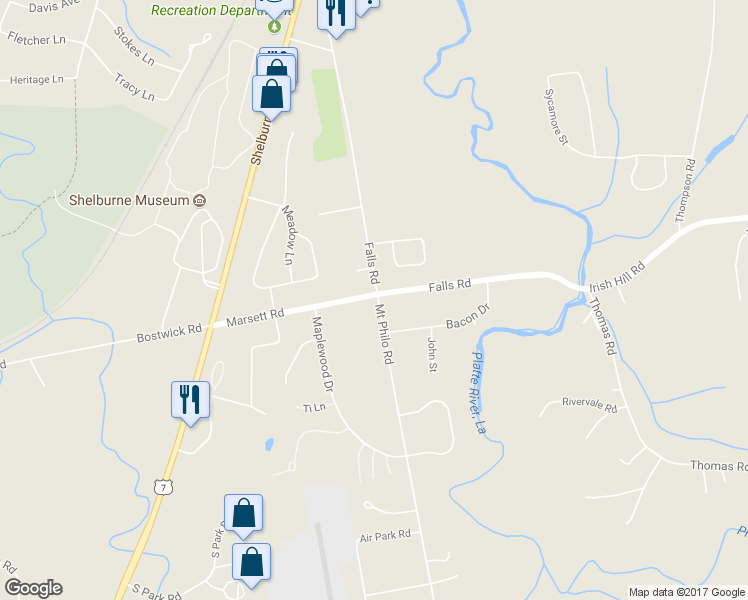 map of restaurants, bars, coffee shops, grocery stores, and more near 348 Marsett Road in Shelburne