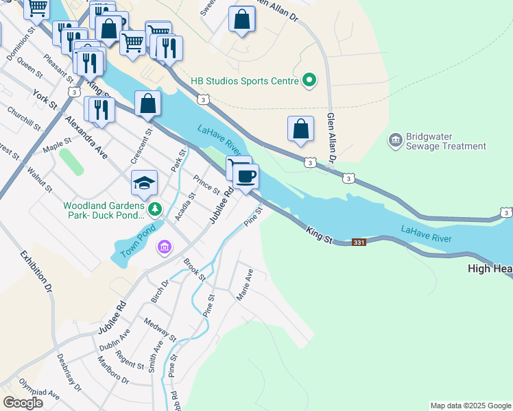 map of restaurants, bars, coffee shops, grocery stores, and more near 8 Pine Street in Bridgewater
