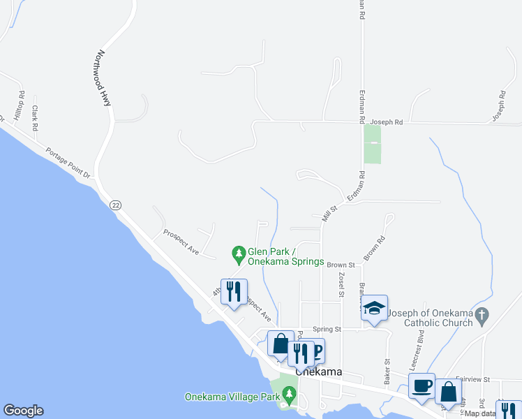 map of restaurants, bars, coffee shops, grocery stores, and more near 8633 4th Avenue in Onekama
