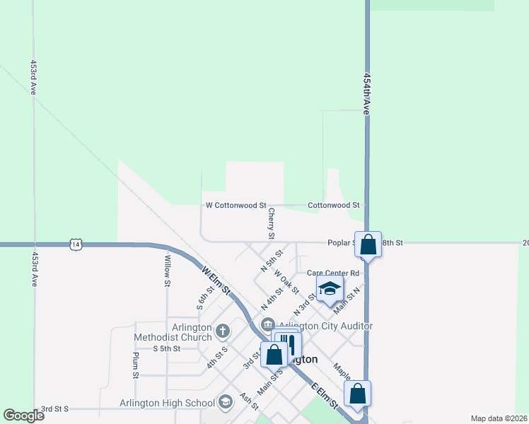 map of restaurants, bars, coffee shops, grocery stores, and more near 212 West Cottonwood Street in Arlington