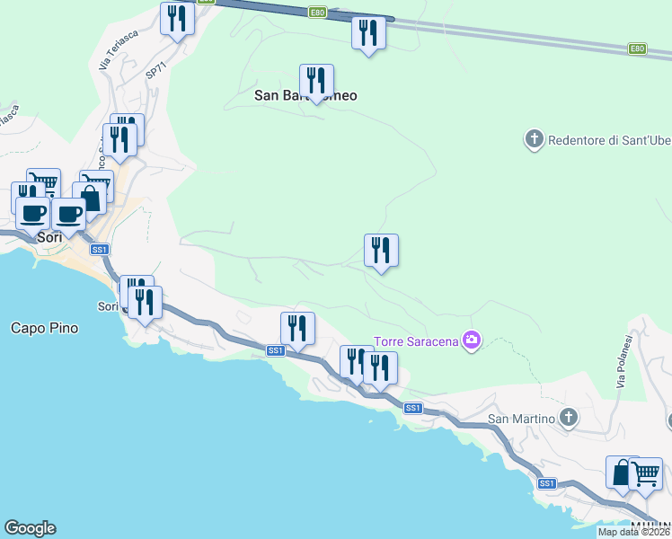 map of restaurants, bars, coffee shops, grocery stores, and more near 1 Frazione Sant'Apollinare in Sori