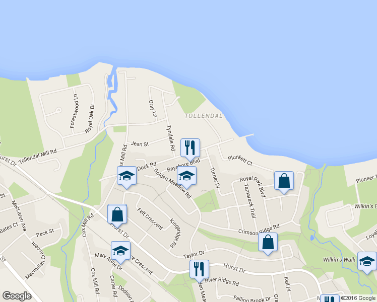map of restaurants, bars, coffee shops, grocery stores, and more near 219 Dock Road in Barrie