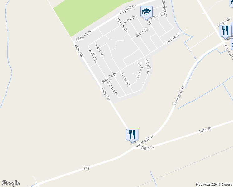map of restaurants, bars, coffee shops, grocery stores, and more near 237 Pringle Drive in Barrie
