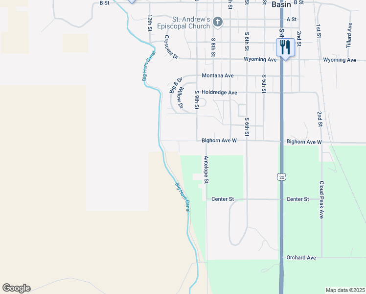 map of restaurants, bars, coffee shops, grocery stores, and more near 1001-1007 Big Horn Avenue West in Basin